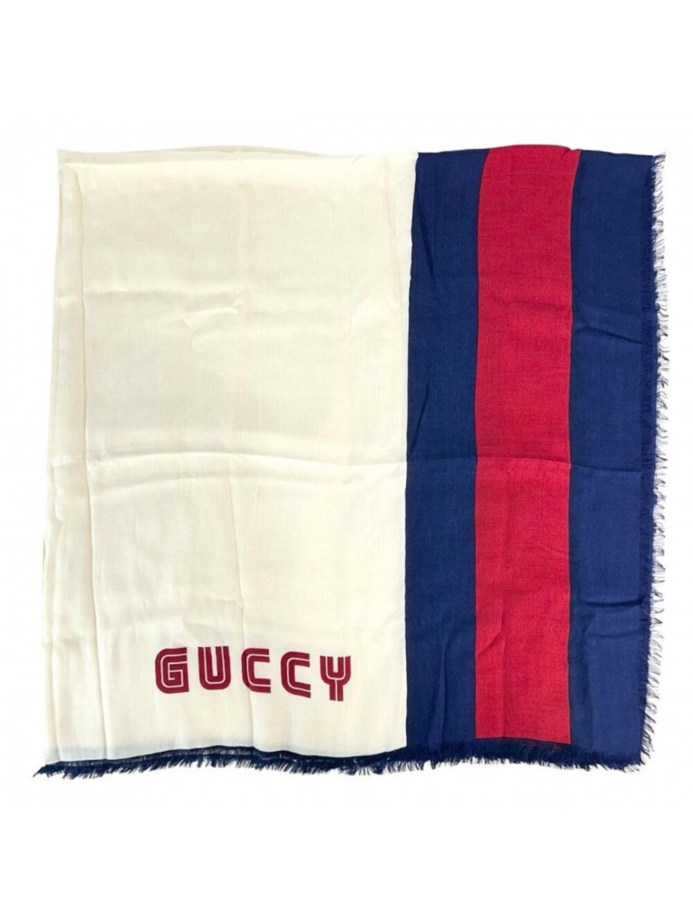 Gucci Shawl Large Guccy Fashion Item Rayon Silk White Red